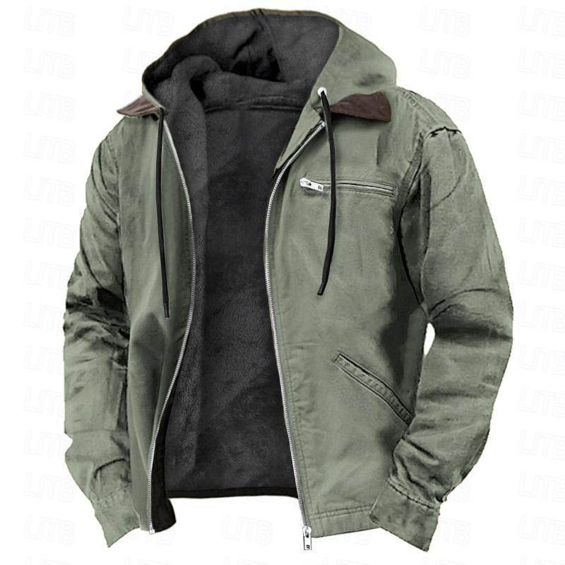 Men's Vintage Hooded Jacket – Washed Full-Zip Coat for Casual Outdoor Wear