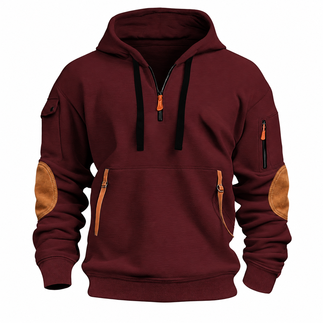 Men's Half Zip Hoodie, Casual Patchwork Sweatshirt with Pockets