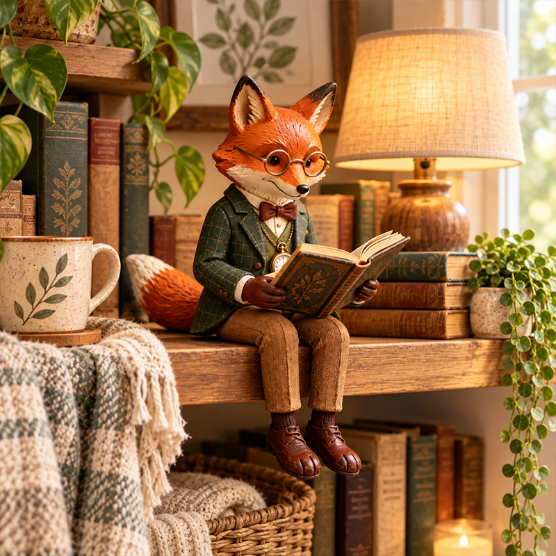 Reading Fox beside a reading chair