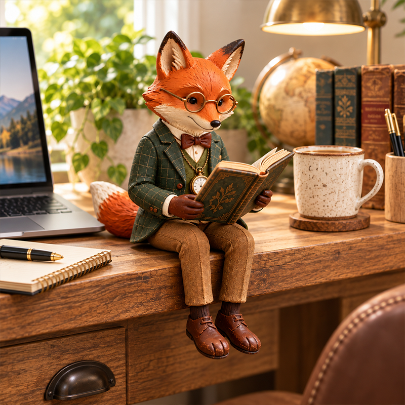 Reading Fox beside a family photo