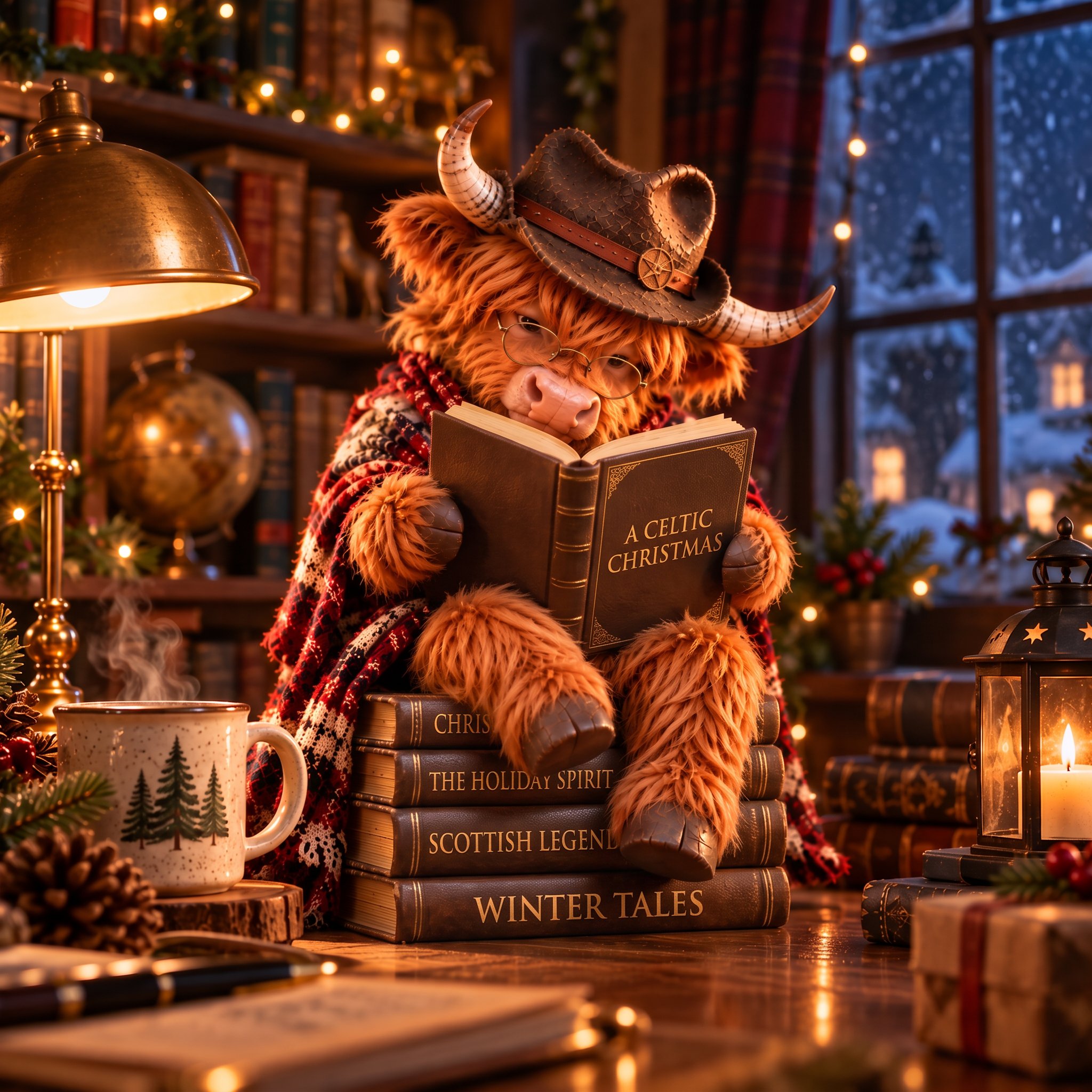 Reading Highland Cow Christmas Decor