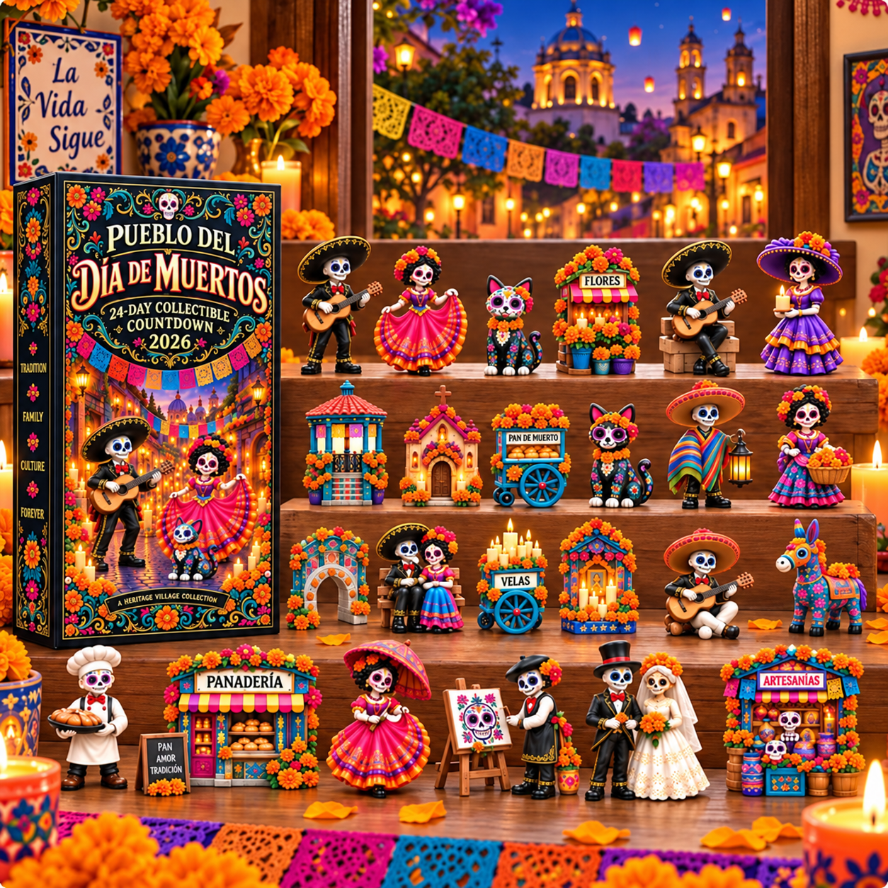 🎁Pueblo del Dia de Muertos 2026- 24-Day Day of the DeadCollectible Countdown Calendarwith 24 Unique Miniatures
