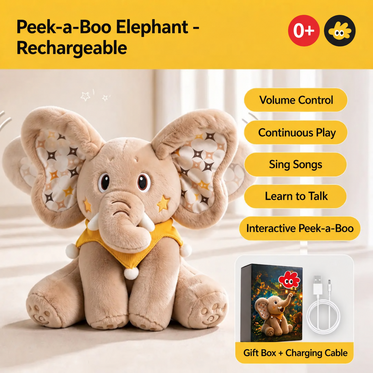🐘Peek-A-Boo Singing Elephant Plush Toy – Interactive Musical Stuffed Animal