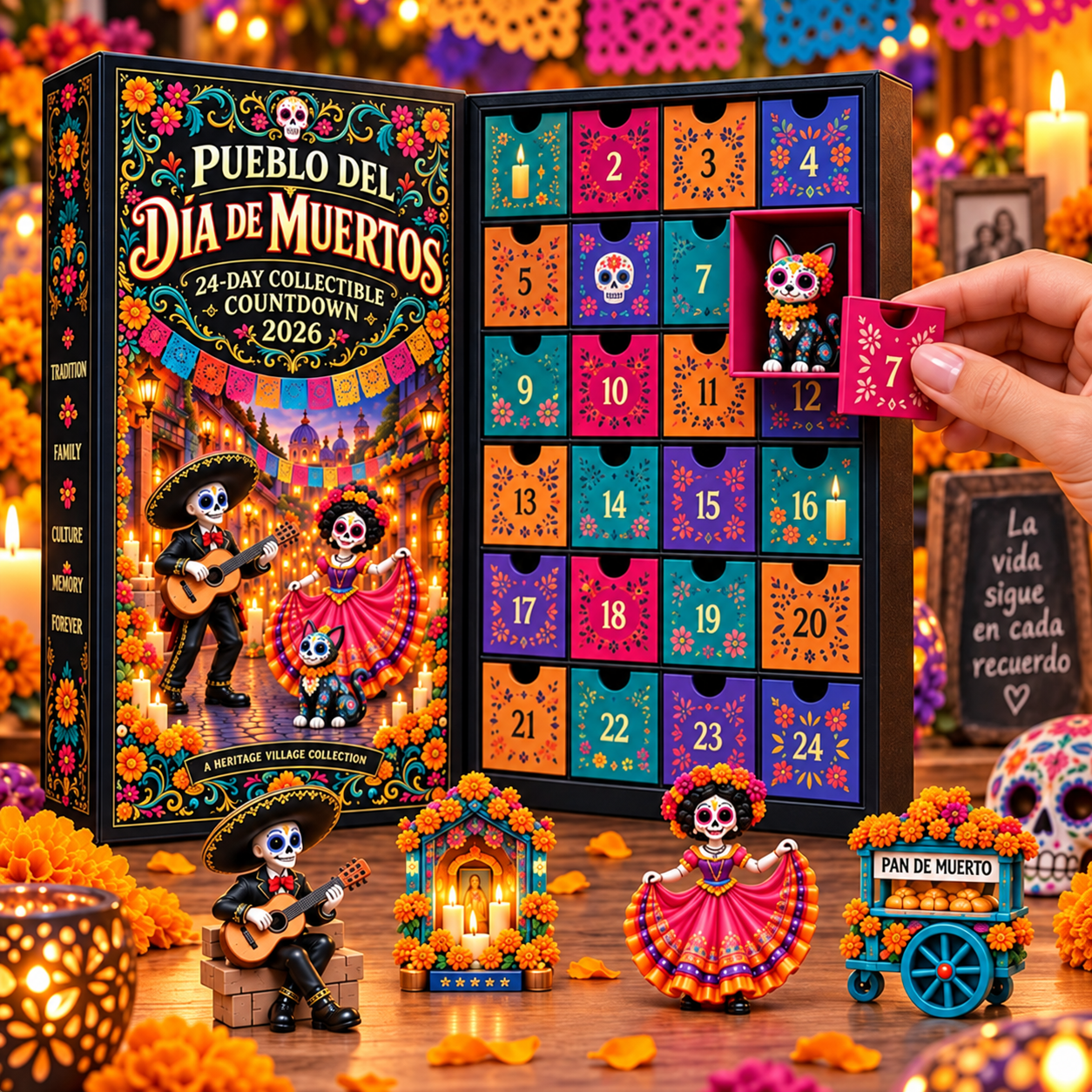 🎁Pueblo del Dia de Muertos 2026- 24-Day Day of the DeadCollectible Countdown Calendarwith 24 Unique Miniatures