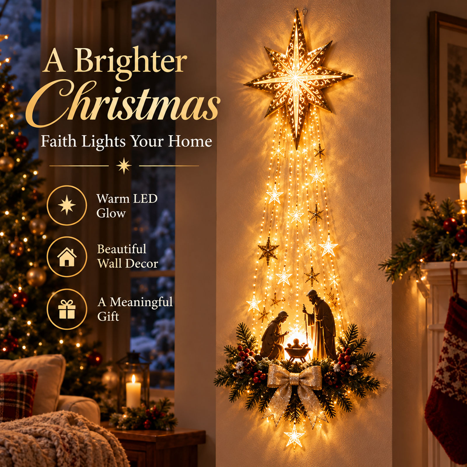 ✝️ Bethlehem Star of Faith™ – Lighted Nativity Wall Decor