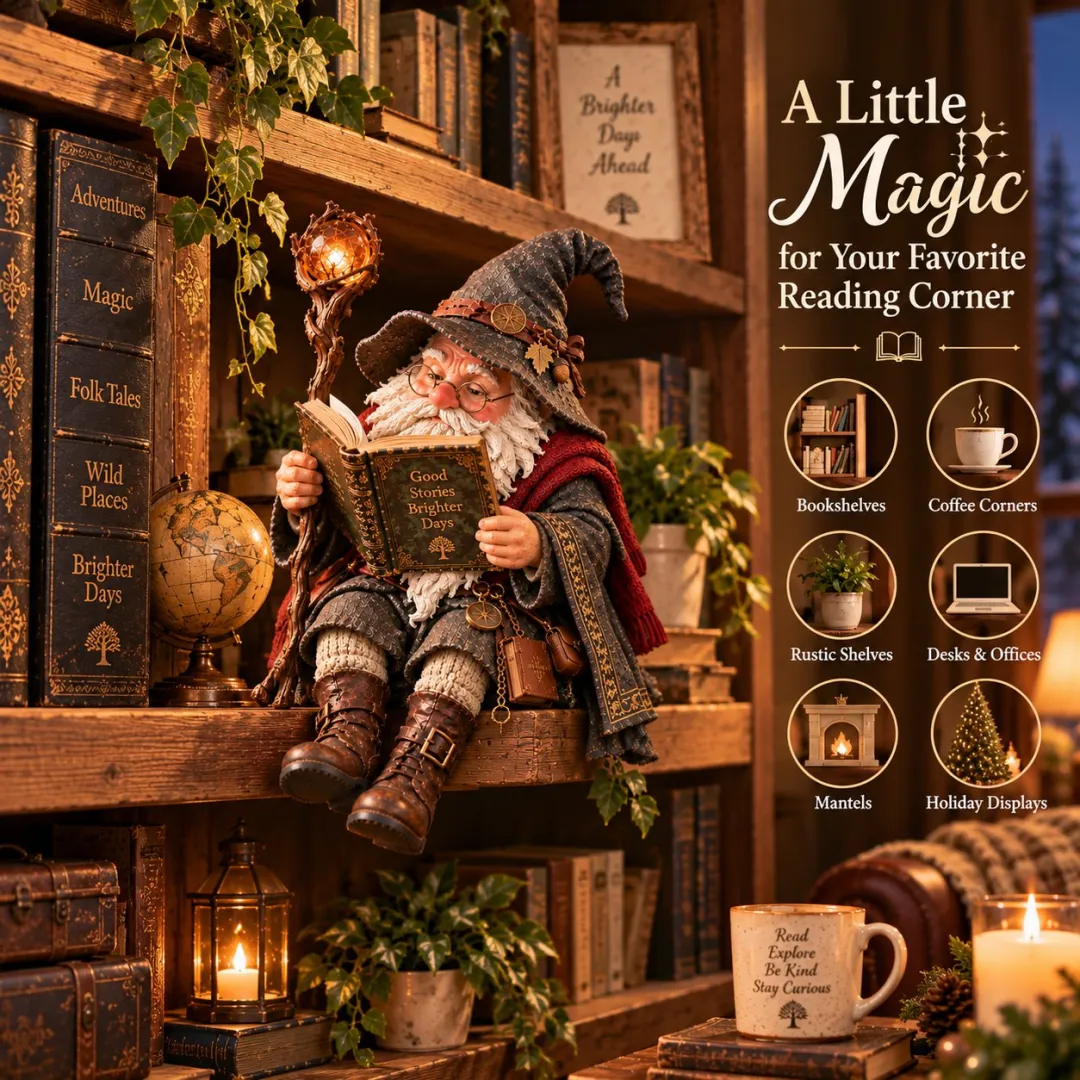 🔥LAST DAY 50% OFF🧙‍♂️ The Wandering Scholar Gnome – Enchanted Reading Wizard Figurine 
