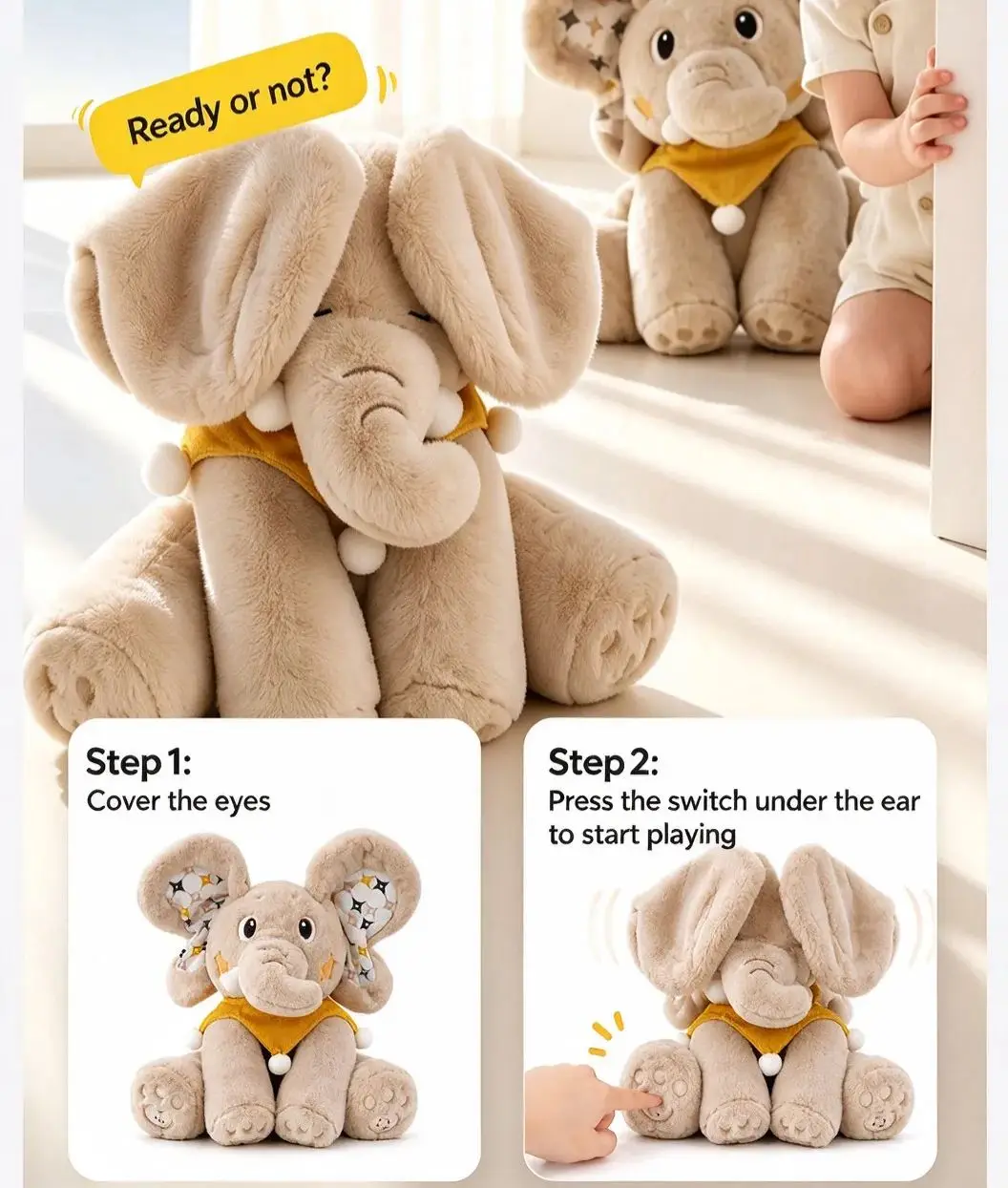 🐘Peek-A-Boo Singing Elephant Plush Toy – Interactive Musical Stuffed Animal