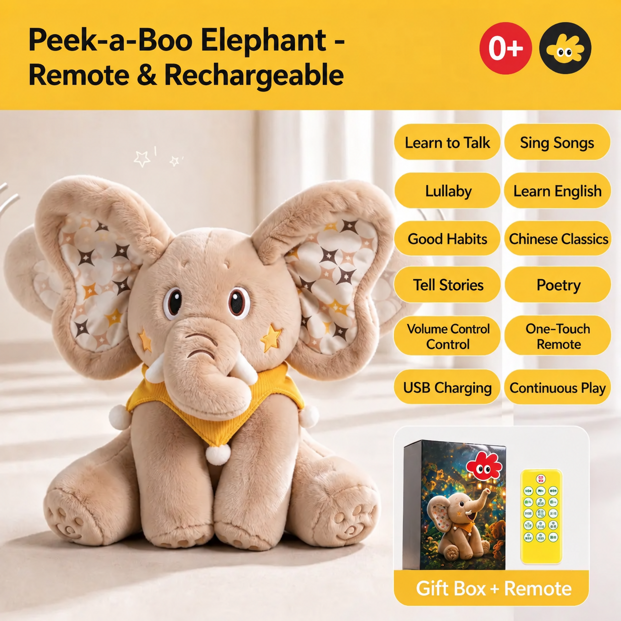 🐘Peek-A-Boo Singing Elephant Plush Toy – Interactive Musical Stuffed Animal
