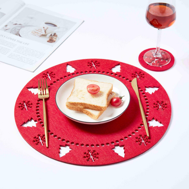 Christmas Felt Placemats – Round Snowflake & Christmas Tree Table Mats for Holiday Dining Decor