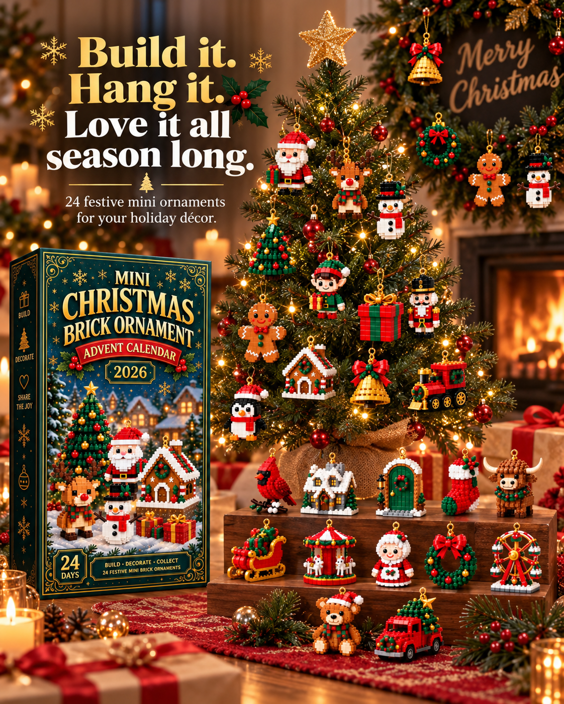 🎄 24-Day Christmas Brick Ornament Advent Calendar – 24 Festive Mini Builds