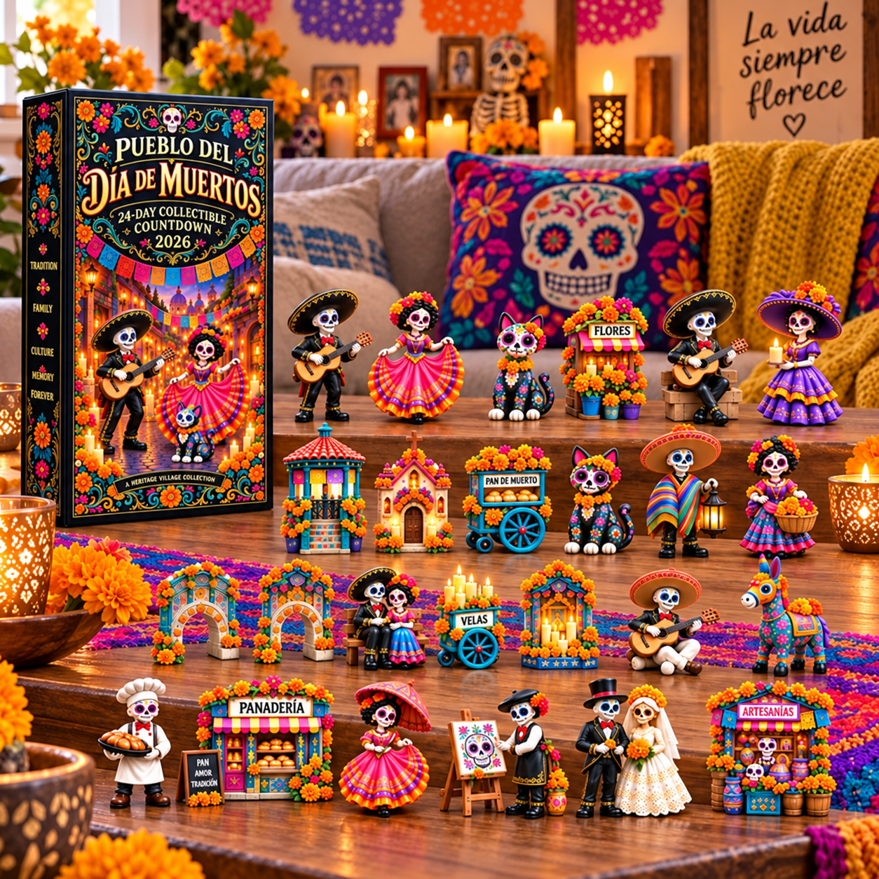 🎁Pueblo del Dia de Muertos 2026- 24-Day Day of the DeadCollectible Countdown Calendarwith 24 Unique Miniatures