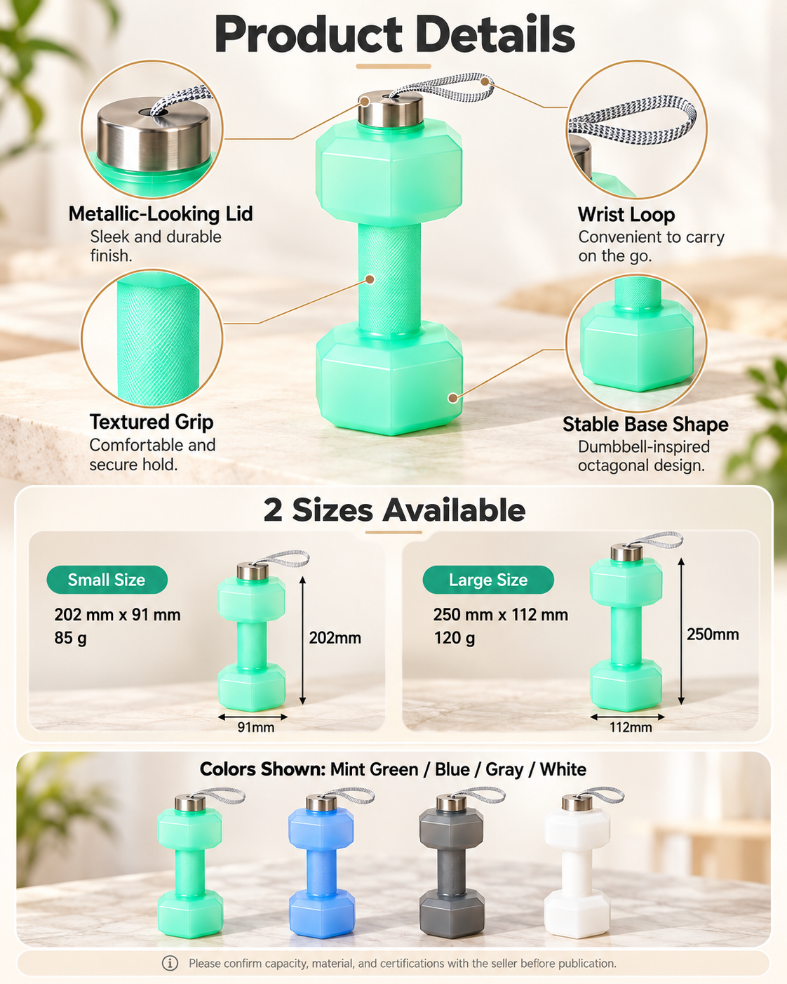 Dumbbell Water Bottle – Portable Workout & Fitness Hydration Bottle with Carry Strap