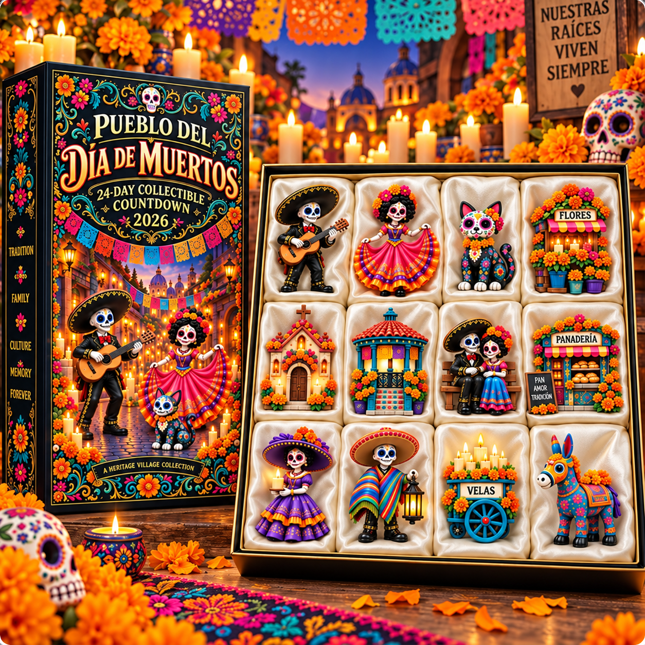 🎁Pueblo del Dia de Muertos 2026- 24-Day Day of the DeadCollectible Countdown Calendarwith 24 Unique Miniatures