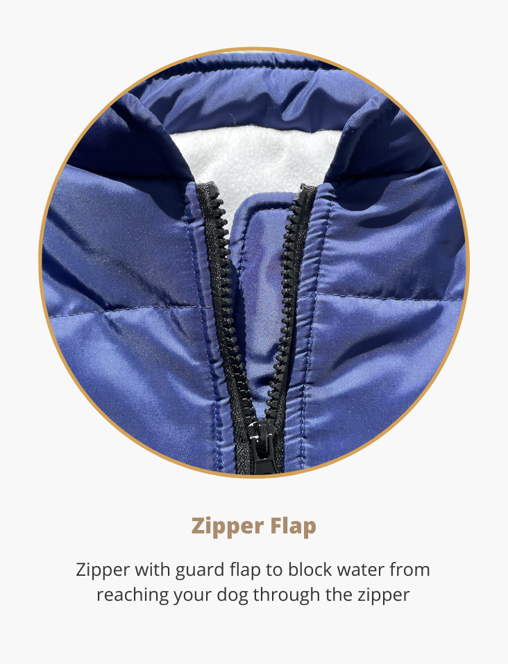 Protected zipper on DoggyKings 3 in 1 dog jacket