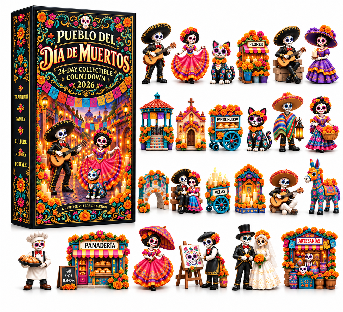 🎁Pueblo del Dia de Muertos 2026- 24-Day Day of the DeadCollectible Countdown Calendarwith 24 Unique Miniatures
