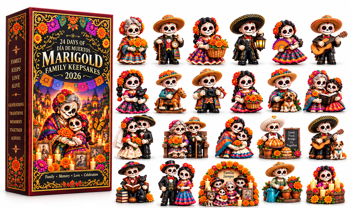  🎁Pueblo del Día de Muertos 2026 💀 24-Day Day of the Dead Collectible Countdown Calendar  with 24 Unique Miniatures—Grandma’s Embrace 