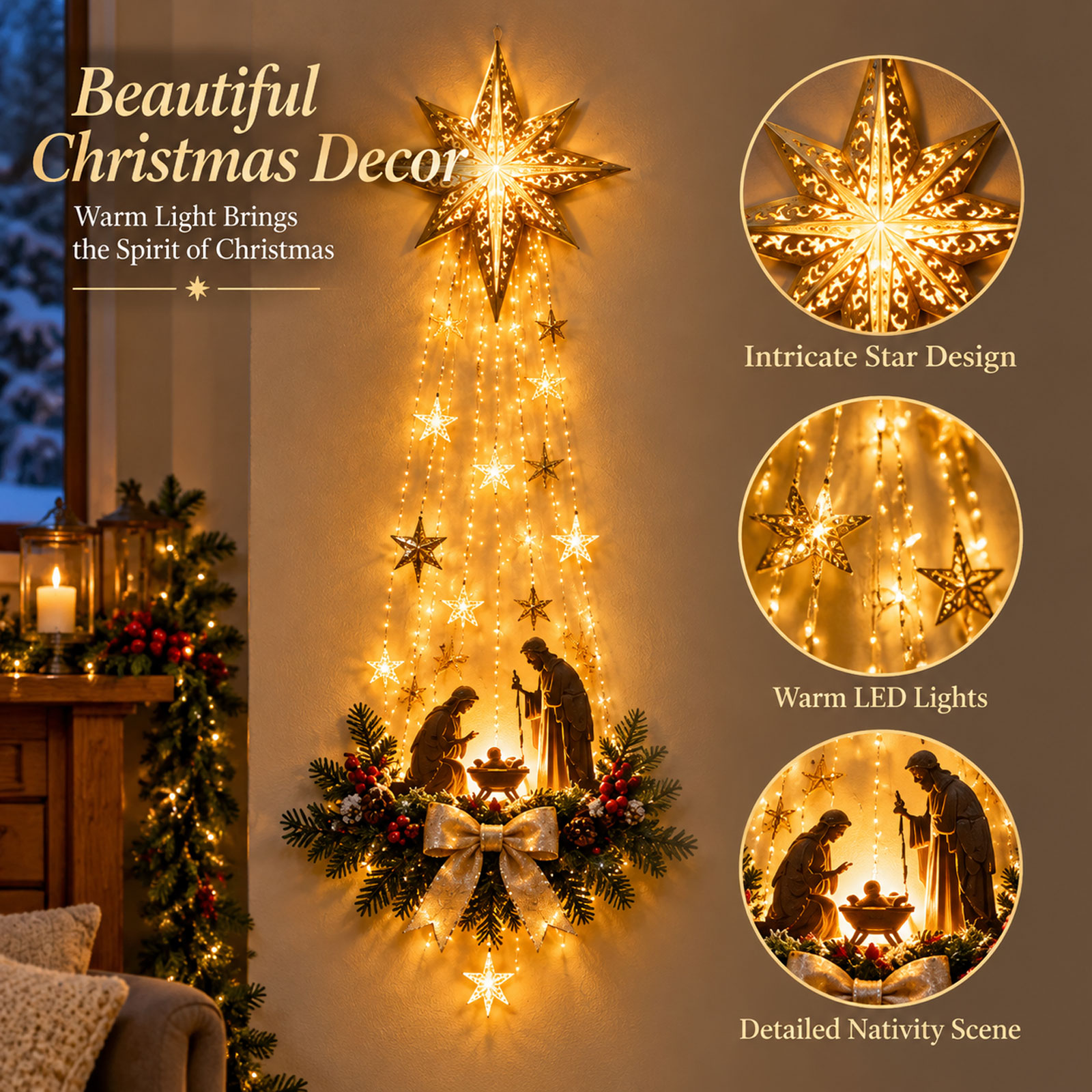 ✝️ Bethlehem Star of Faith™ – Lighted Nativity Wall Decor