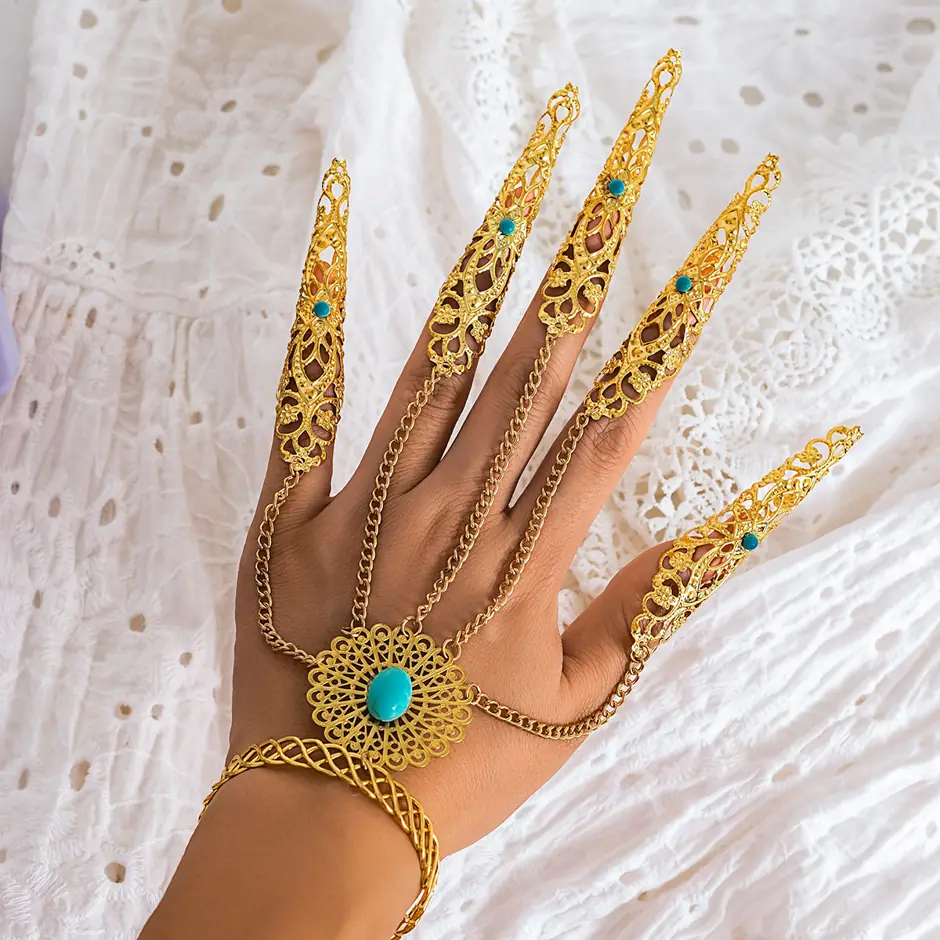 Gold &bull; Statement design gothic finger chain jewellery