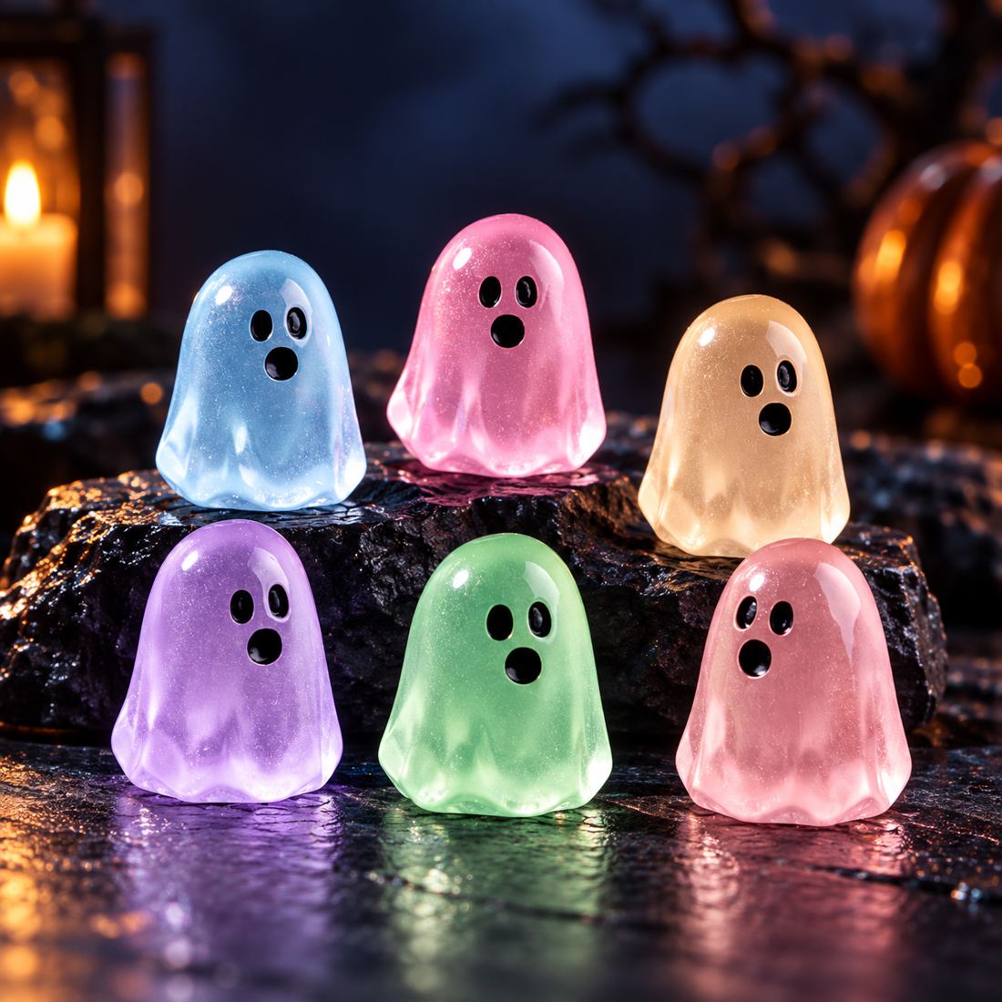 Premium colorful mini glow ghost figurines