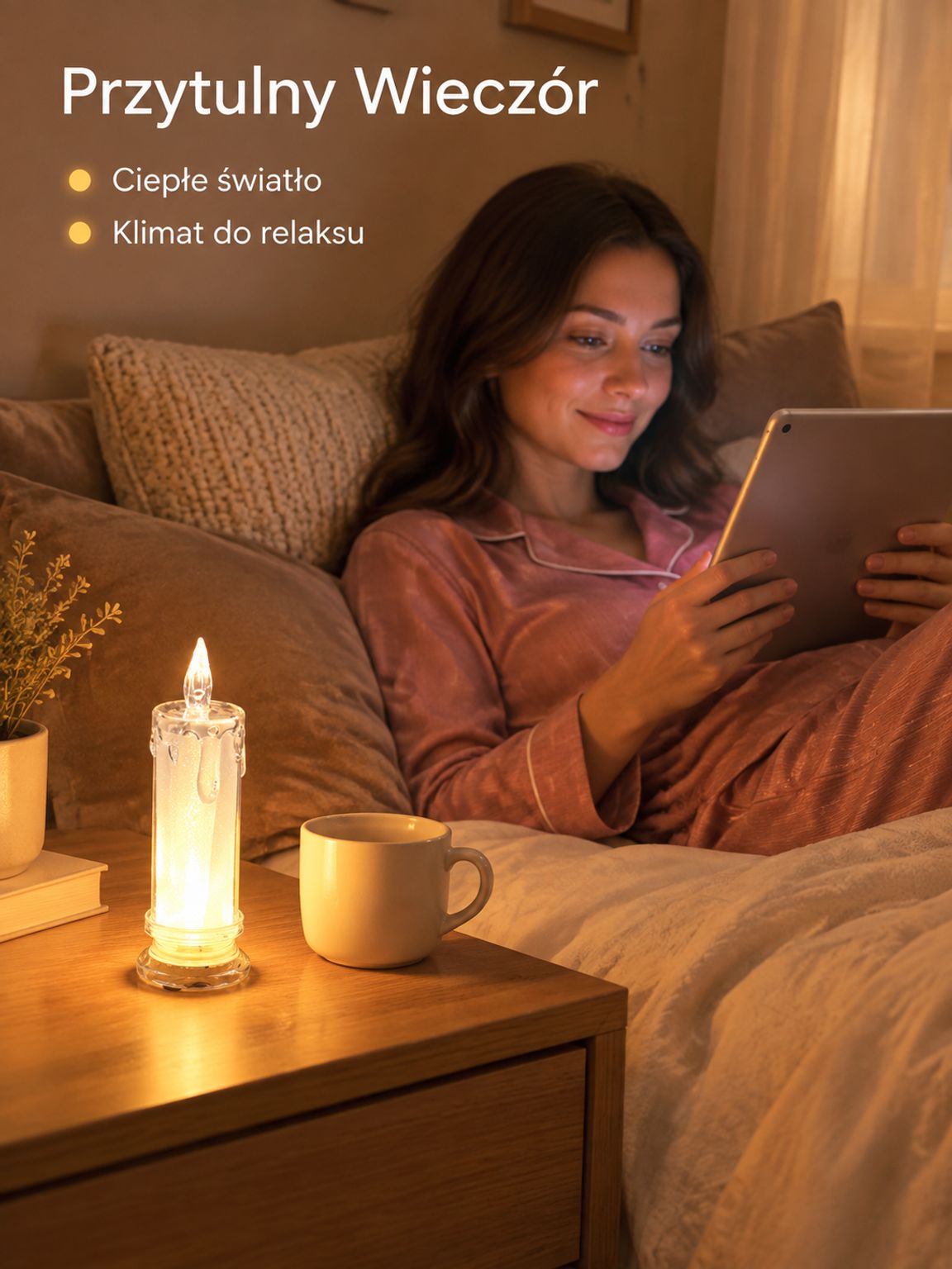 Romantyczna lampka nocna w kształcie świecy