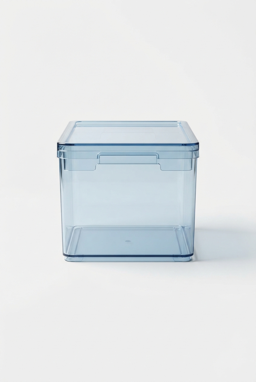 Light blue clear stackable storage box with lid