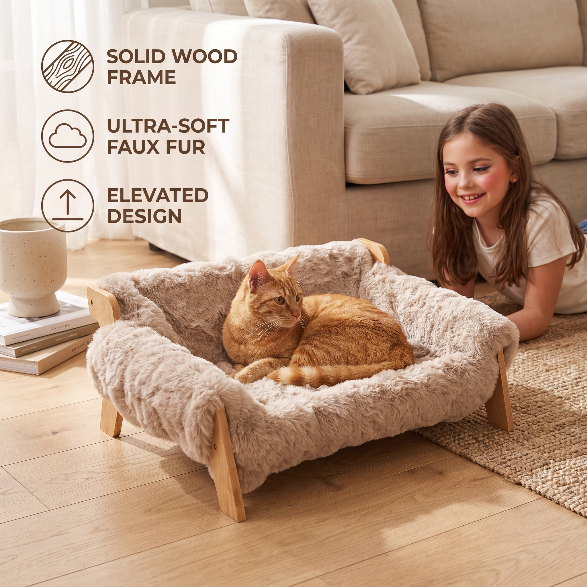 Luxury Elevated Solid Wood Cat Couch Bed