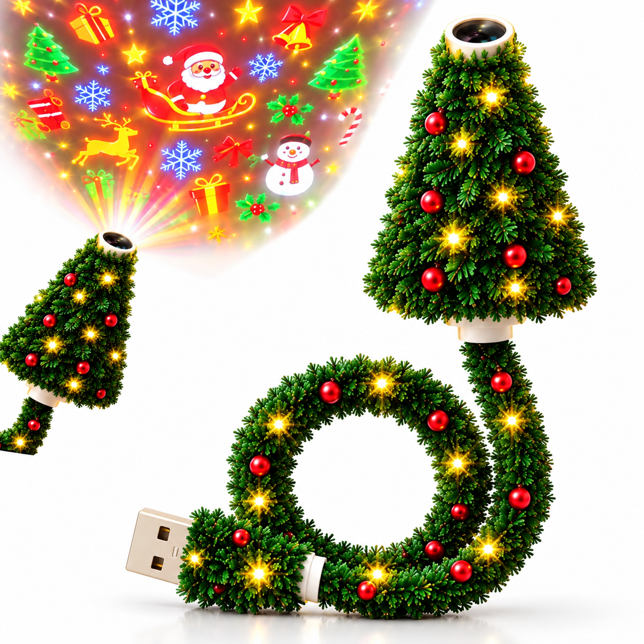 Projecteur de Noël Sapin Lumineux USB – 6 Projections Magiques