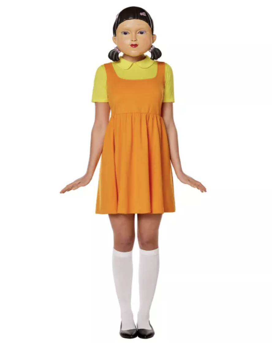 Déguisement robe de poupée du jeu 1, 2, 3 Soleil pour adulte