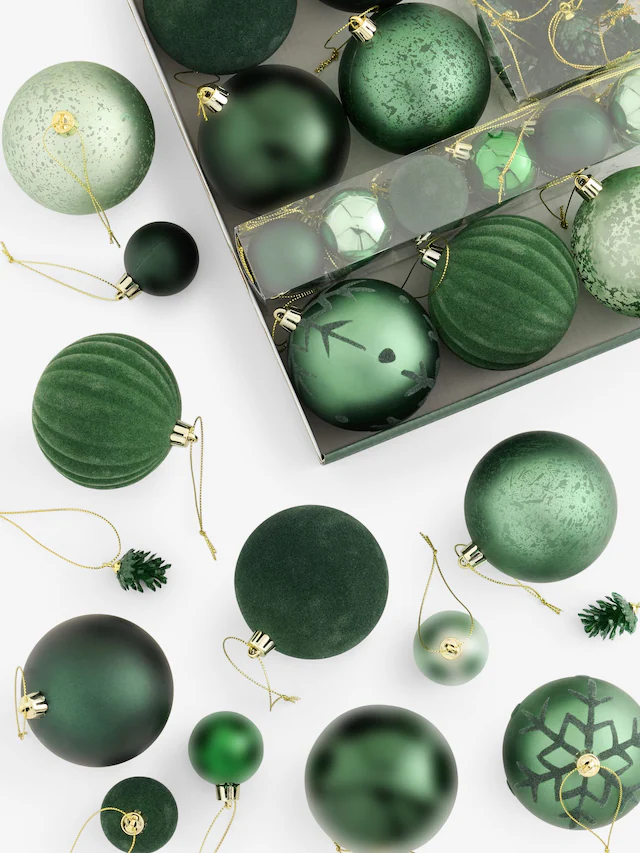 Lot de 50 boules de Noël vert forêt foncé incassables