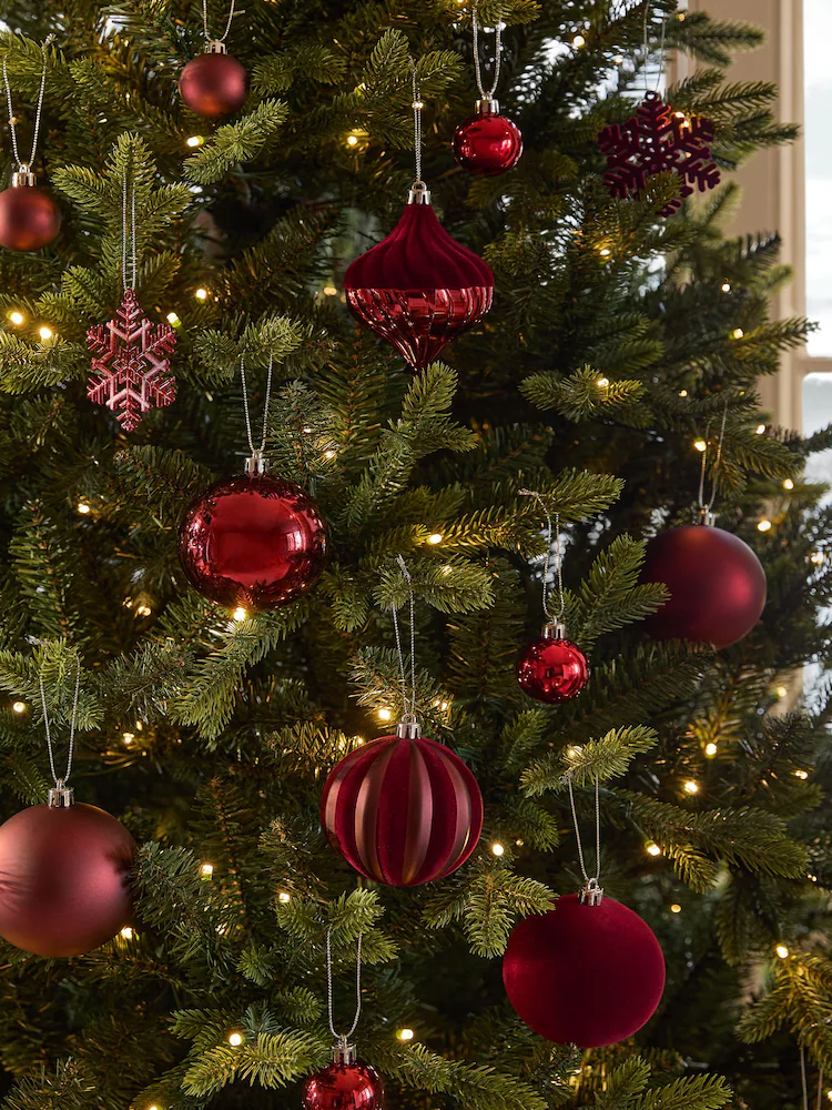 Lot de 50 boules de Noël incassables rouge bordeaux 
