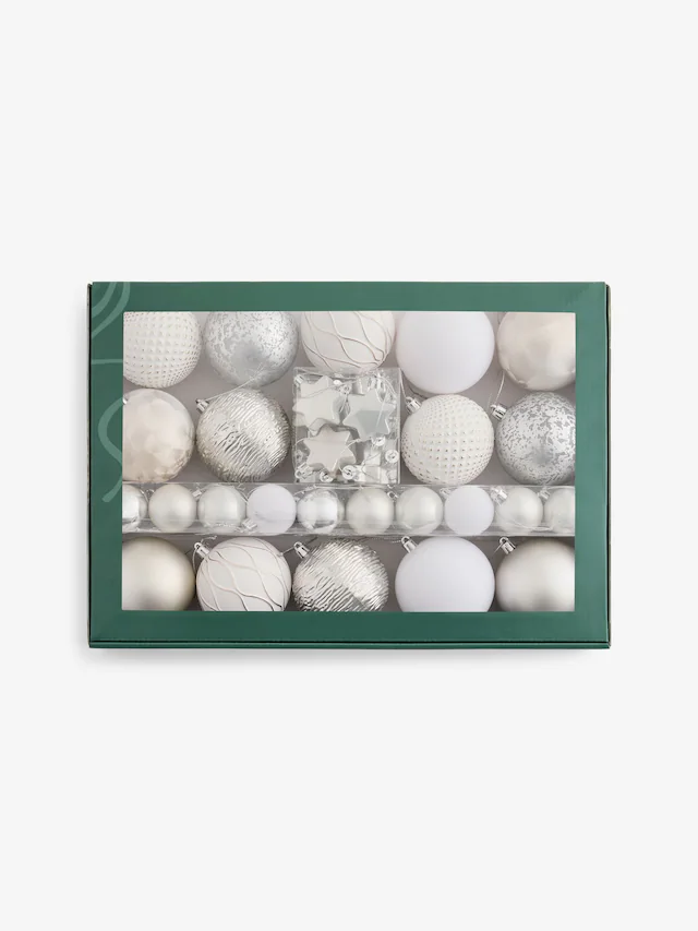 Lot de 50 boules de Noël blanches givrées incassables