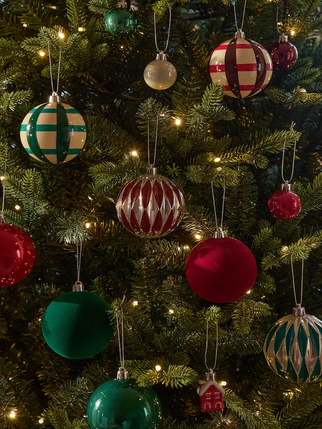 Lot de 50 boules de Noël classiques rouges et vertes incassables