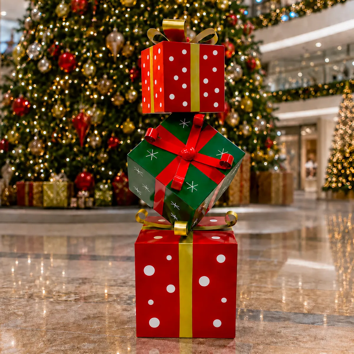 Boites cadeaux décoratives en métal (H91 cm) Fantaisie Rouge et verte