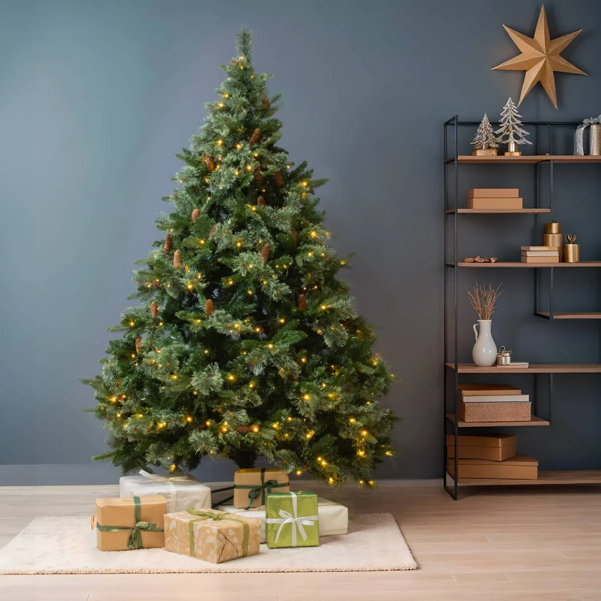 Sapin de Noël artificiel lumineux Everest – 210 cm, vert et LED blanc chaud
