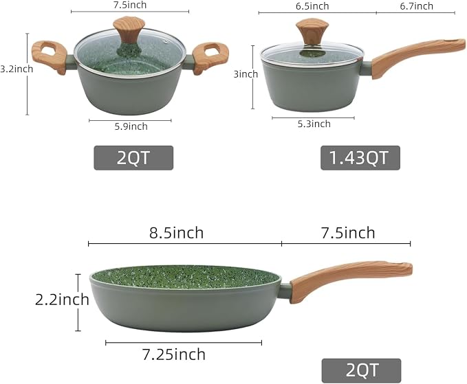 5pc Non‑Stick Cookware Set 24cm Pan Saucepan Stockpot w/Lids Green-Coolskitchenstore