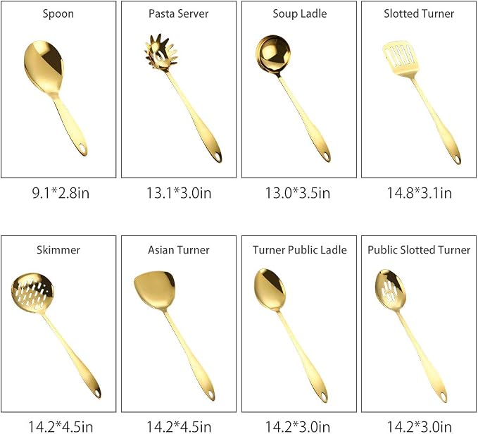 8 Piece Stainless Steel Kitchen Utensil Set Black Nonstick Cooking Utenisls Titanium Plated Kitchen Tools Gadgets Slotted Spatula Spoon Turner Ladle Dishwasher Safe-Coolskitchenstore