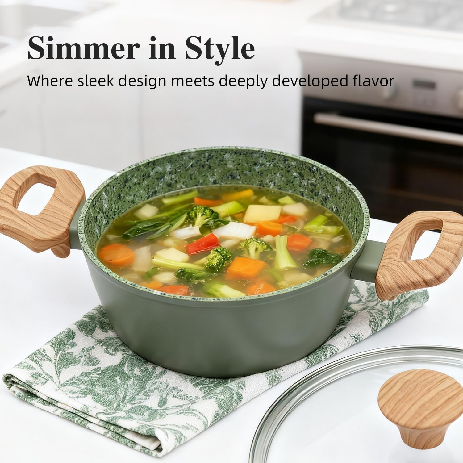 5pc Non‑Stick Cookware Set 24cm Pan Saucepan Stockpot w/Lids Green-Coolskitchenstore