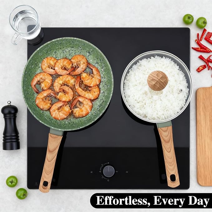 5pc Non‑Stick Cookware Set 24cm Pan Saucepan Stockpot w/Lids Green-Coolskitchenstore