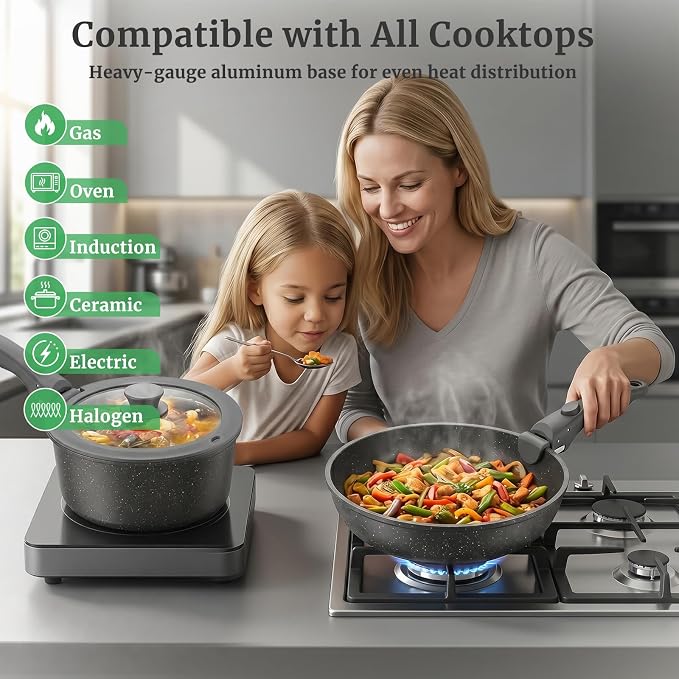 20Pcs Nonstick Cookware Set with Detachable Handles, Oven Safe-Coolskitchenstore