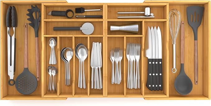 Large Silverware Drawer Organiser, Adjustable Cutlery Tray-Coolskitchenstore