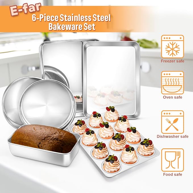 6-Piece Baking Pans set, Stainless Steel Bakeware Set for Oven-Coolskitchenstore