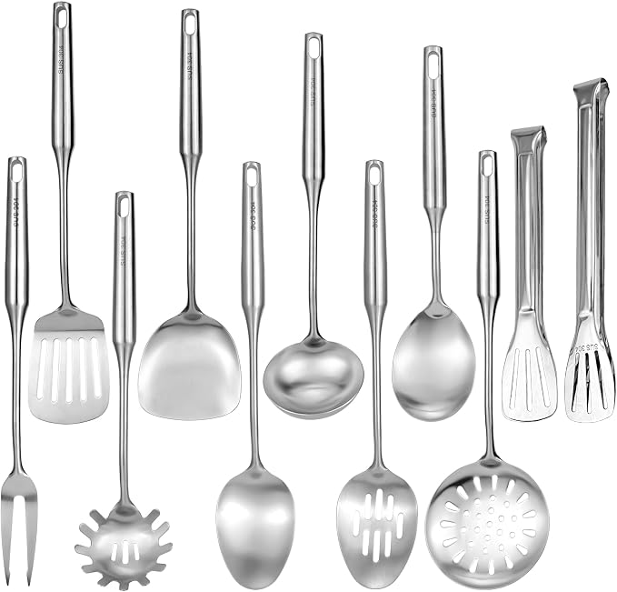 304 Stainless Steel Kitchen Utensils Set 11 Pcs Cooking Utensil, Spatula, Soup spoon, Leaking shovel, Kitchen Tools Set (Stainless Steel - 11Pack)-Coolskitchenstore
