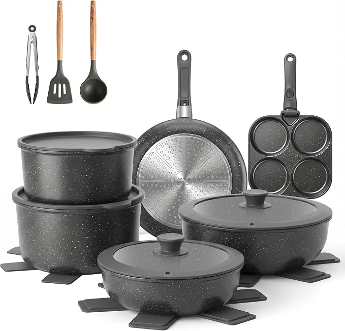 20Pcs Nonstick Cookware Set with Detachable Handles, Oven Safe-Coolskitchenstore
