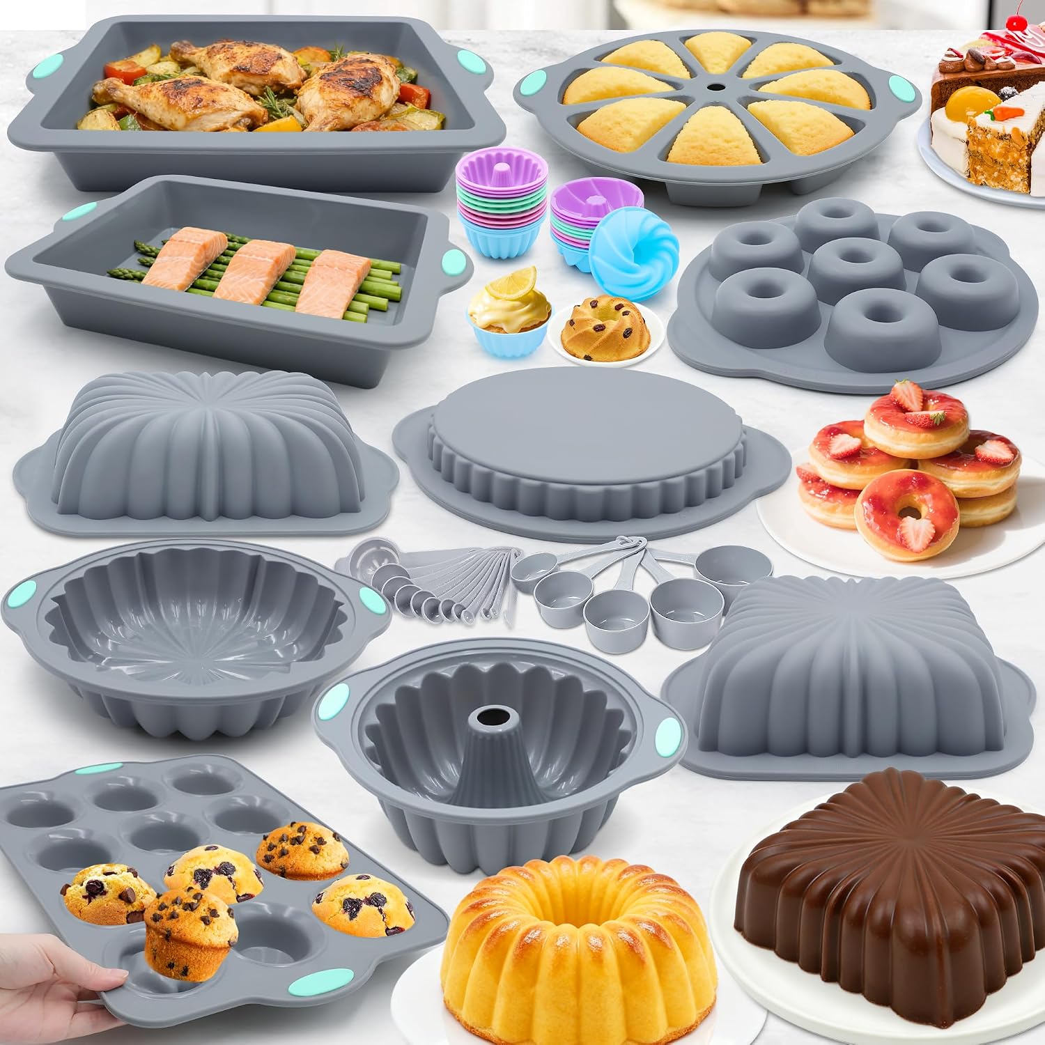 51 Piece Silicone Baking Pan Set, Nonstick Bakeware Set-Coolskitchenstore