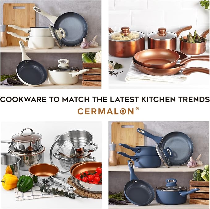 Blush Pink 5-Piece Ceramic Cookware Set - Includes 2X Frying Pans and 3X Saucepans with Grey Sparkle Ceramic Non-Stick Coating - Compatible for All Types of Hobs - PTFE and PFOA Free-Coolskitchenstore