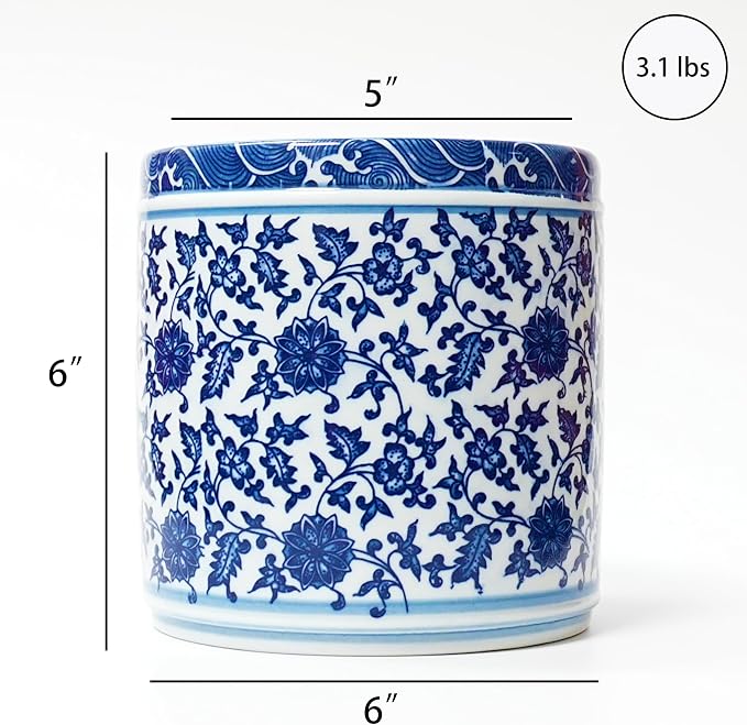 Kitchen Utensil Holder for Kitchen Countertop, Cooking Utensils Holder, Large Utensil Crock, Ceramic Spatula Holder for Counter, Kitchen Tool Holder, Blue and White-Coolskitchenstore