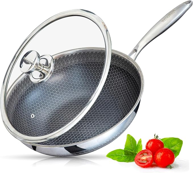 Wok with Oven-Safe Lid - Anti Scratch Kitchen, for Sautéing, Roasting, Broiling – Large 30cm Stainless-Steel Skillet - German GREBLON Non-Stick Shield Technology-Coolskitchenstore