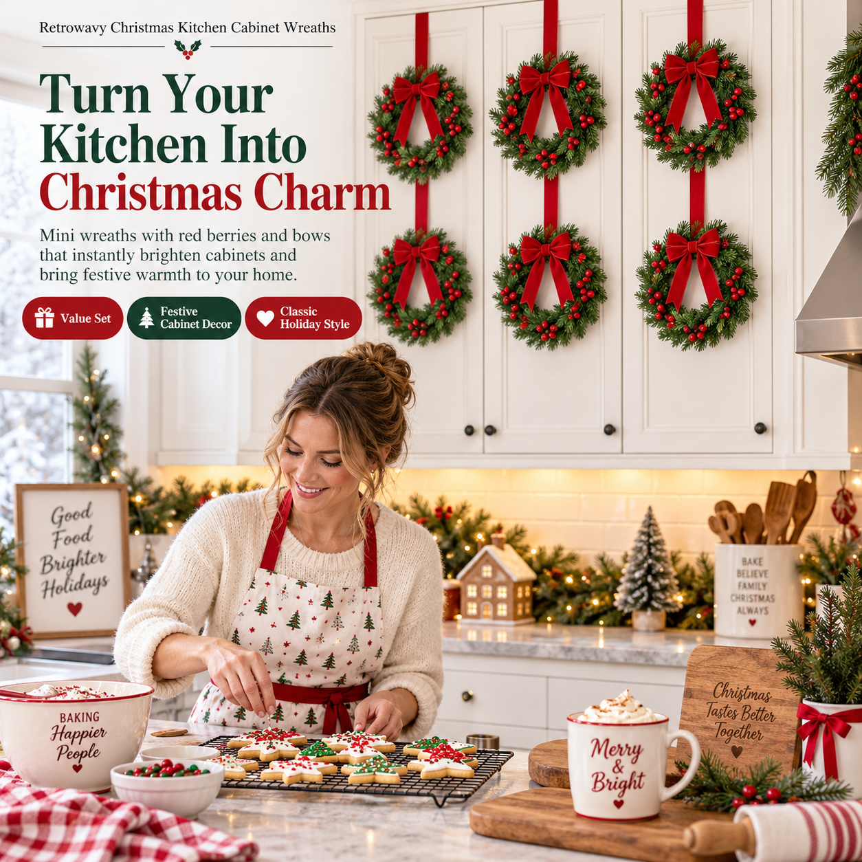 🏆2025 Super Value Set(50% OFF)💥🔥 Retrowavy Christmas Kitchen Cabinet Wreaths
