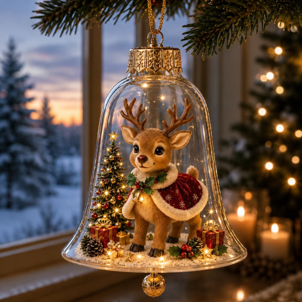 🔔 Light-Up Christmas Bell Ornament – 8 Storybook Scenes 🎄