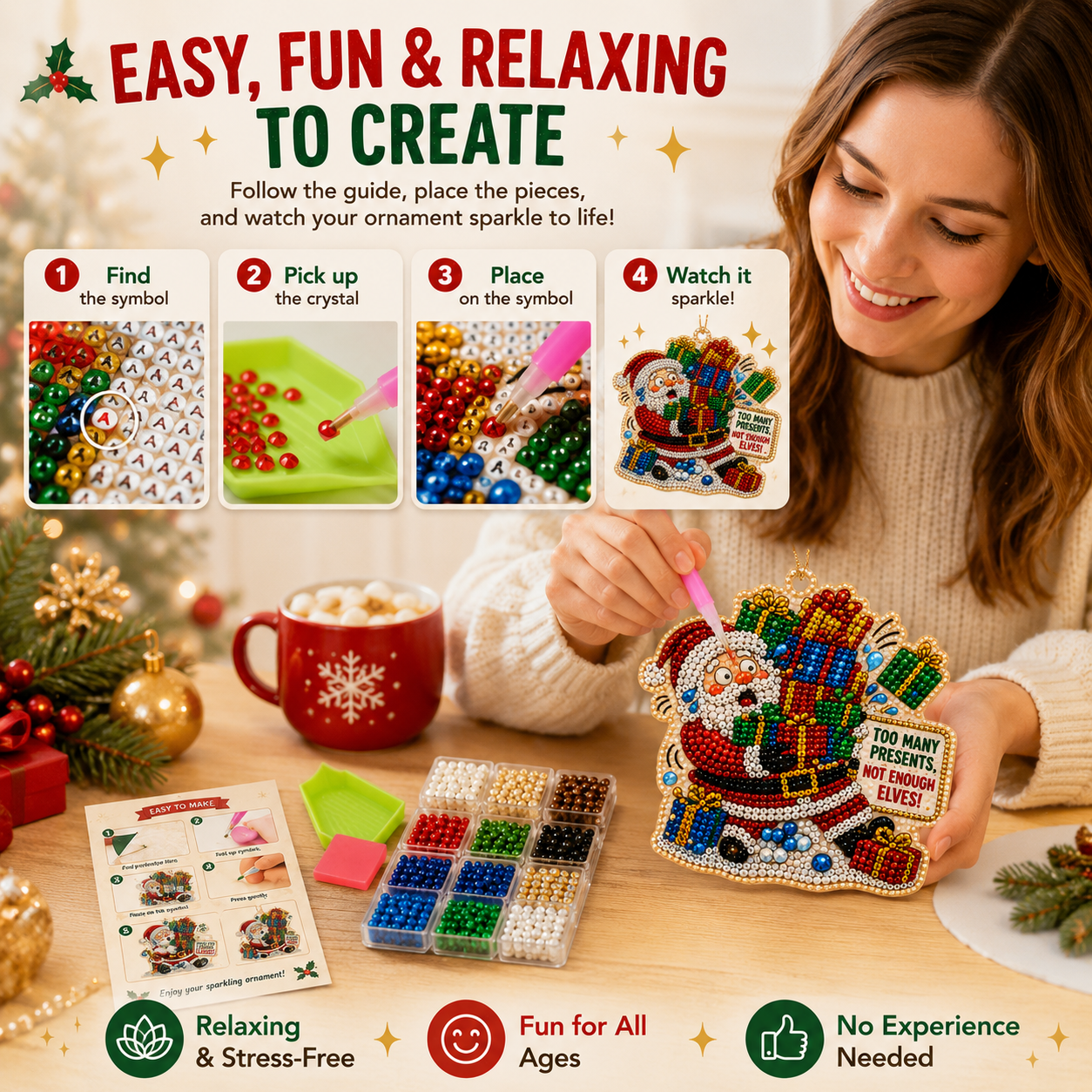 Beginner-Friendly Funny Christmas Pearl Diamond Art Ornament DIY Kit